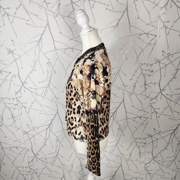 Cristina Abstract Floral Leopard Print Sequin Full Zip Boxy Fit Jacket - Picture 4 of 7